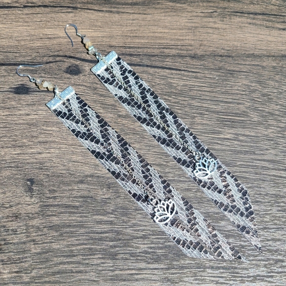Chevron Lace Print Leather 925 Earrings
